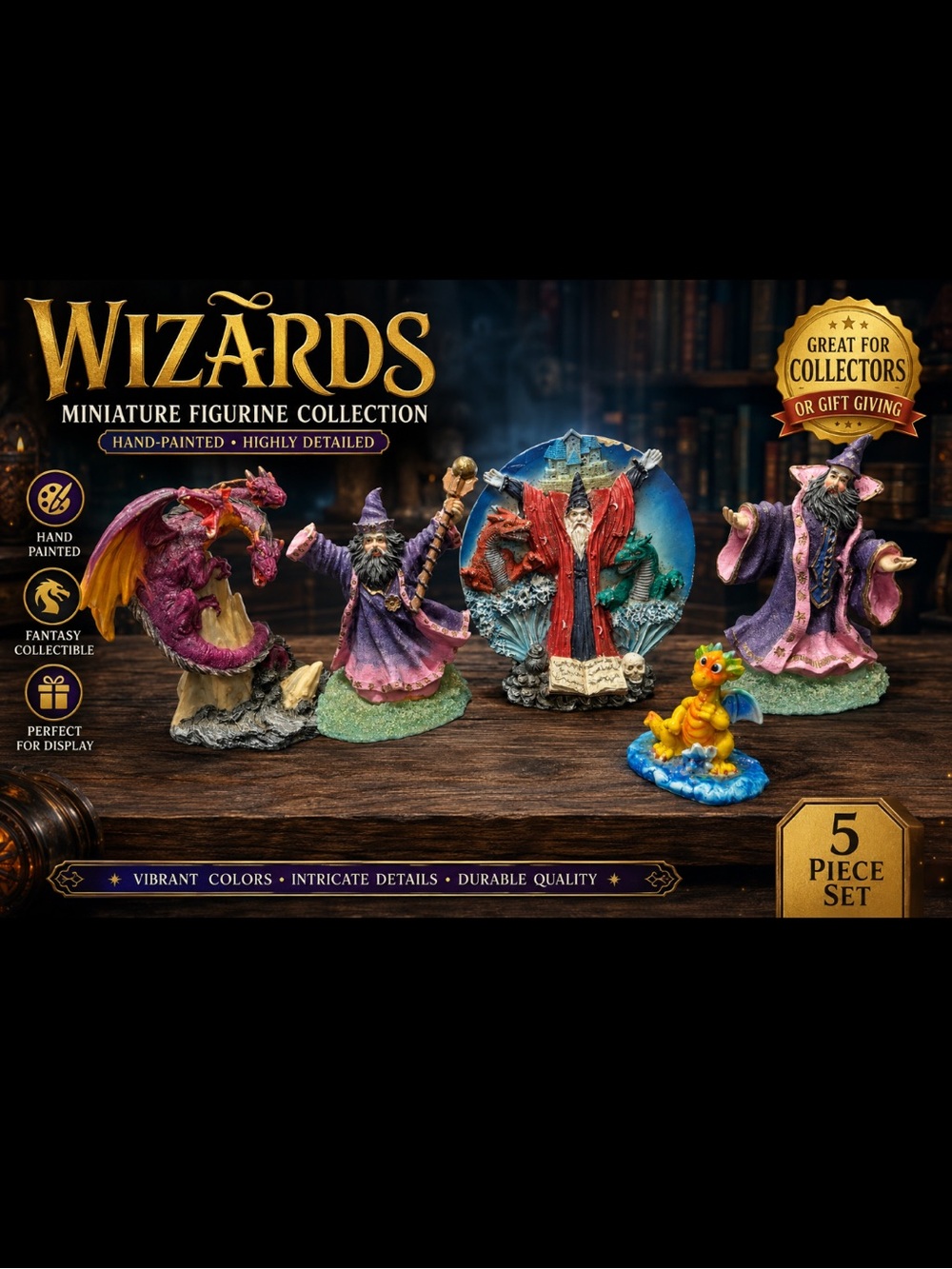 Vintage Resin Wizard Dragon Statue Lot Fantasy Figurine Colorful Sorcerer Decor